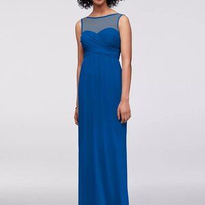 DAVID'S BRIDAL Royal Blue Long Illusion Mesh Sweetheart Neck Sleeveless Dress 12